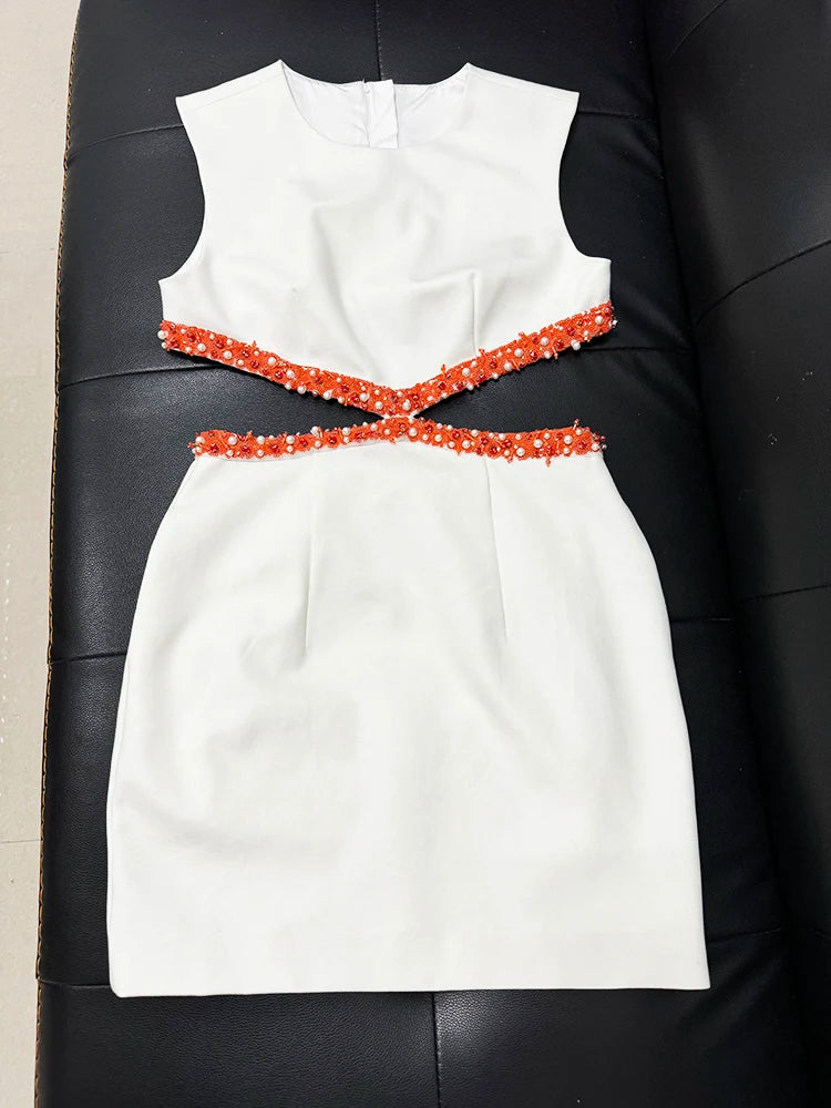 Sleeveless Hollow Out Beading Dress