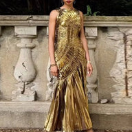 Gold Pleated Evening Dress