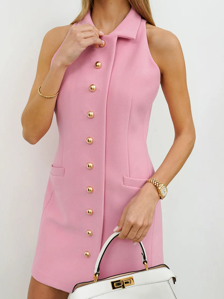 Sleeveless Lapel Dress