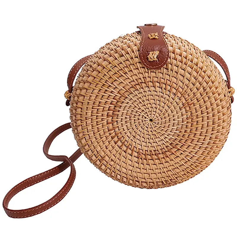 Genuine Rattan Straw Macaron Shell Crossbody