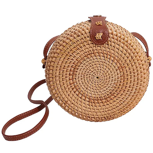Genuine Rattan Straw Macaron Shell Crossbody