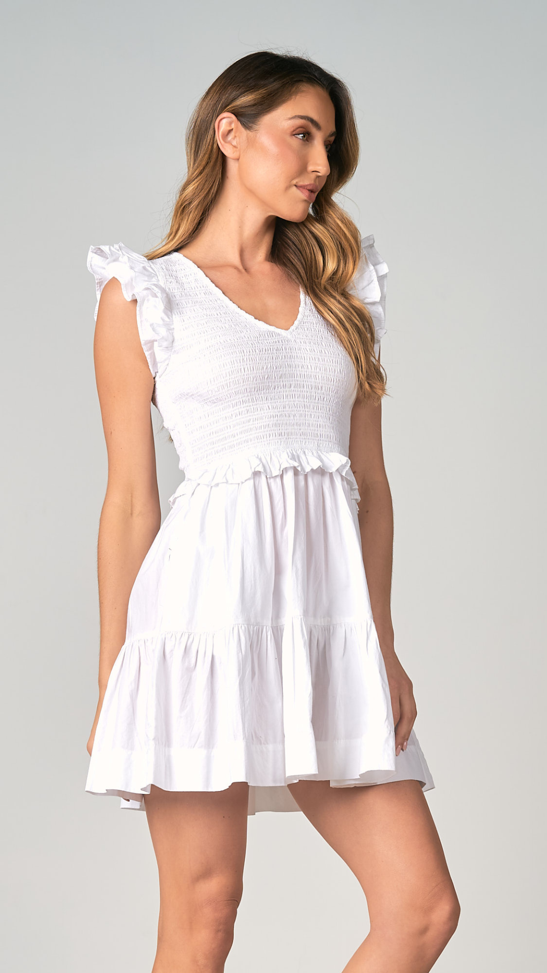 White Ruffle Sleeve Dress